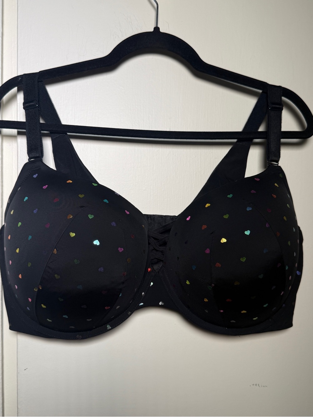 Torrid Women’s Black Underwire Bra with Rainbow Heart Accents 44F